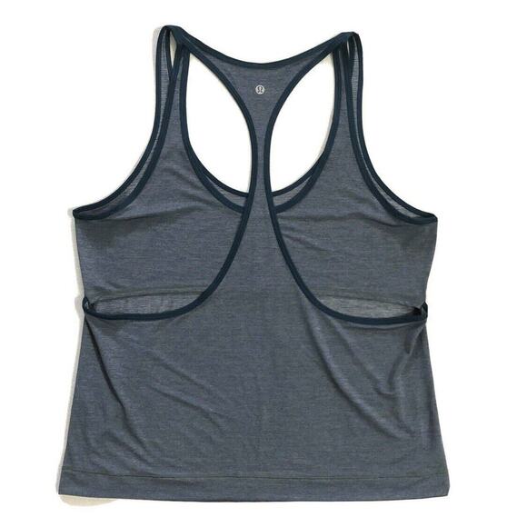 Lululemon Women Run The Day Tank Heathered Nile Blue Teal Loose Cut Out Top 6 - Picture 3 of 10